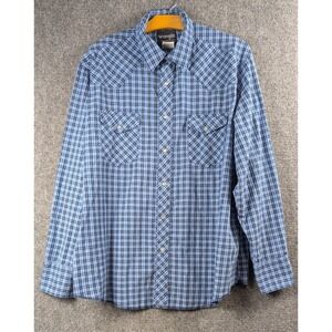 Vintage Wrangler Shirt Mens XL Blue Plaid Western Pearl Snap Cowboy Rodeo 90s